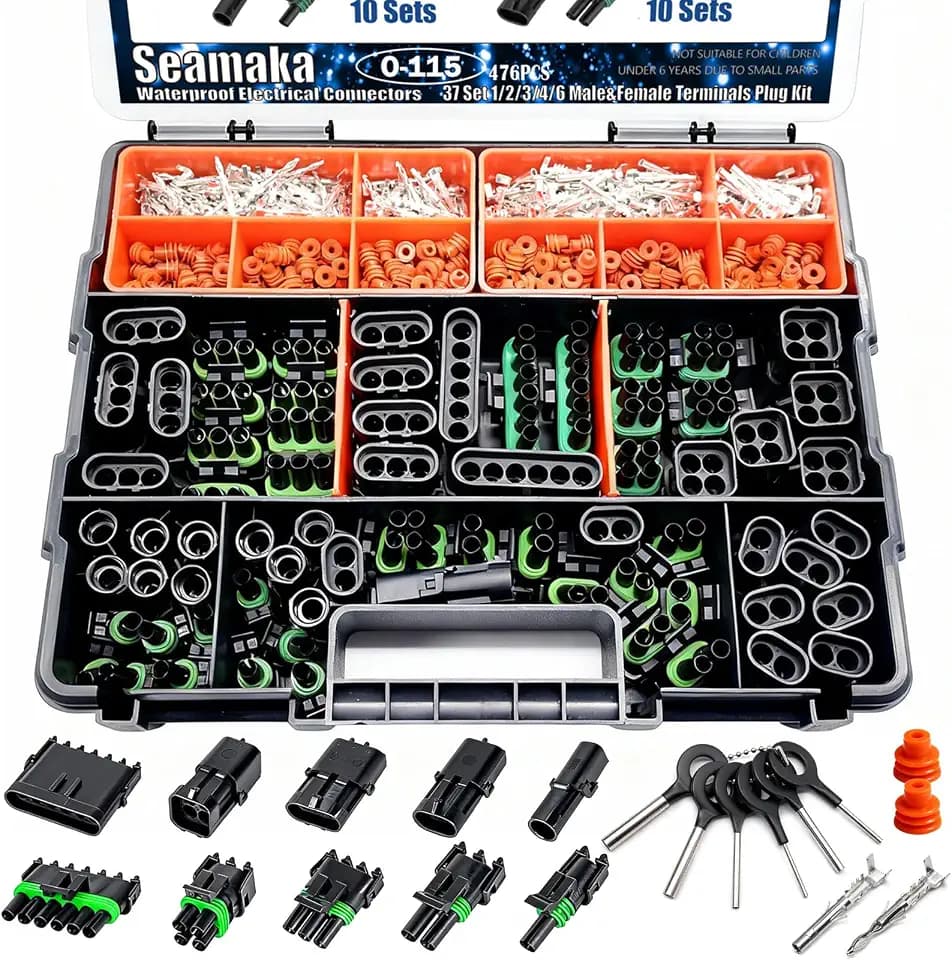 476Pcs 37 Kits Weather Pack Connectors 1/2/3/4/6 Male&Female Pin 22-14AWG
