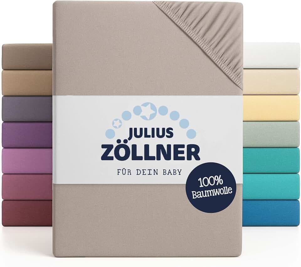Julius Zöllner Jersey Spannbettlaken für Wiegen 90x40cm und Stubenwagen, 100% Jersey-Baumwolle, Oeko-TEX Standard 100 Zertifiziert, Taupe (2er Pack)