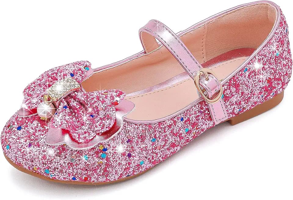 Furdeour Girls Dress Shoes Princess Flats Glitter Flower Girl Toddler Kids
