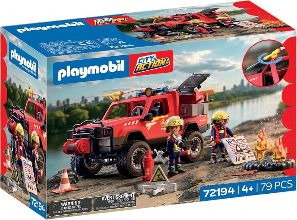 PLAYMOBIL | City Action | Feuerwehr‑Pickup | Geländegängiges Einsatzfahrzeug mit echter Wasserspritzfunktion, Seilwinde & viel Zubehör | Für Kinder ab 4 Jahren | 72194