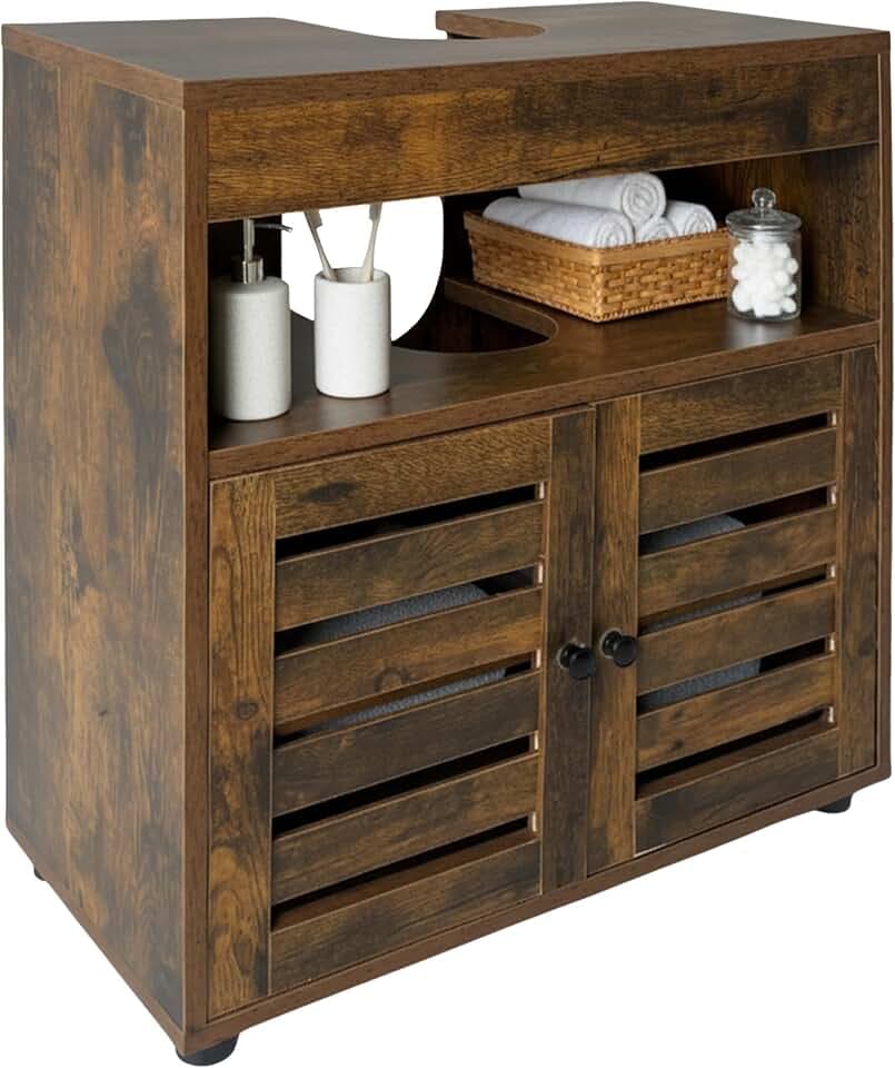 Relaxdays Waschbeckenunterschrank, HxBxT: 63 x 60 x 30 cm, 3 Fächer, MDF, Badezimmer Unterschrank Waschbecken, braun