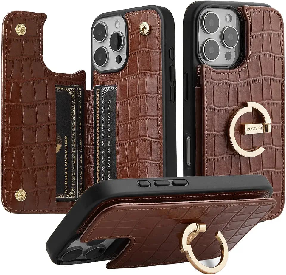 CUSTYPE Wallet Case for iPhone 16 Pro (6.3") Card holder and Ring Stand