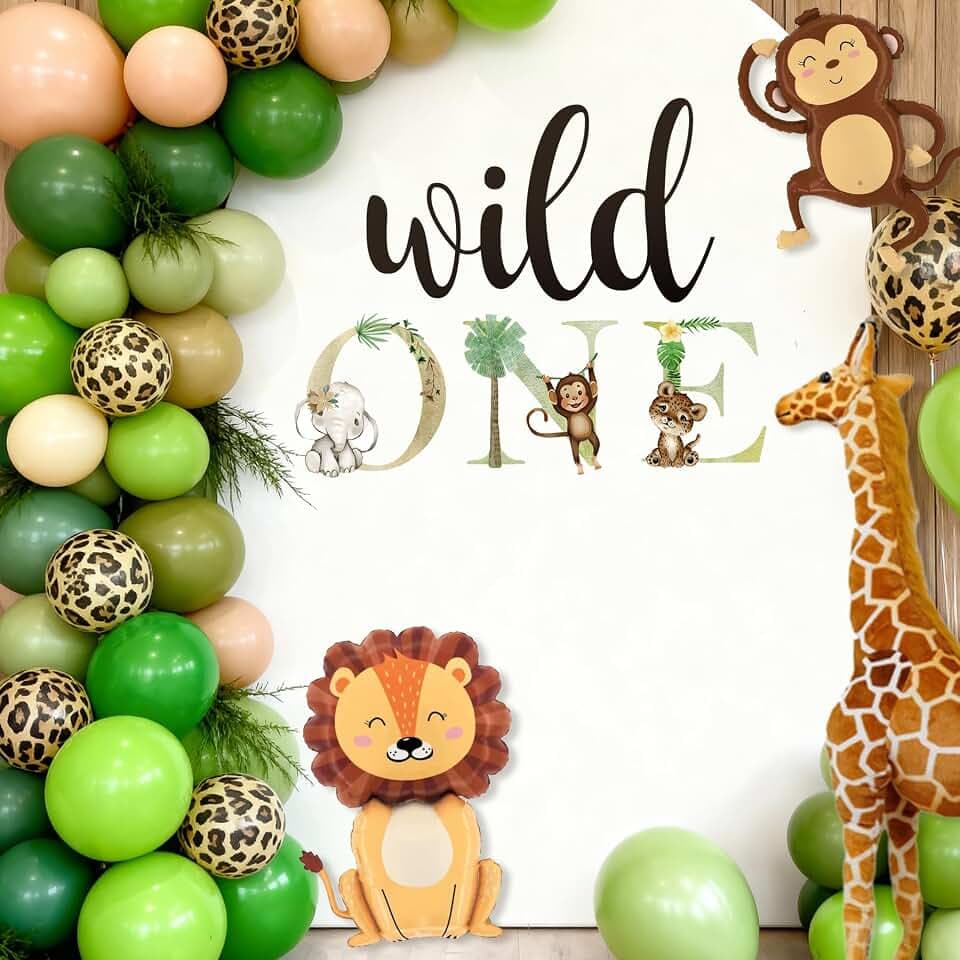 Wild One Sign Decal Sticker Banner for Backdrop - Wild One Birthday Decorations, Wild One Animals Safari Jungle Theme 1st First Birthday Baby Shower Decorations Backdrop Decal Banner (Not Balloon)