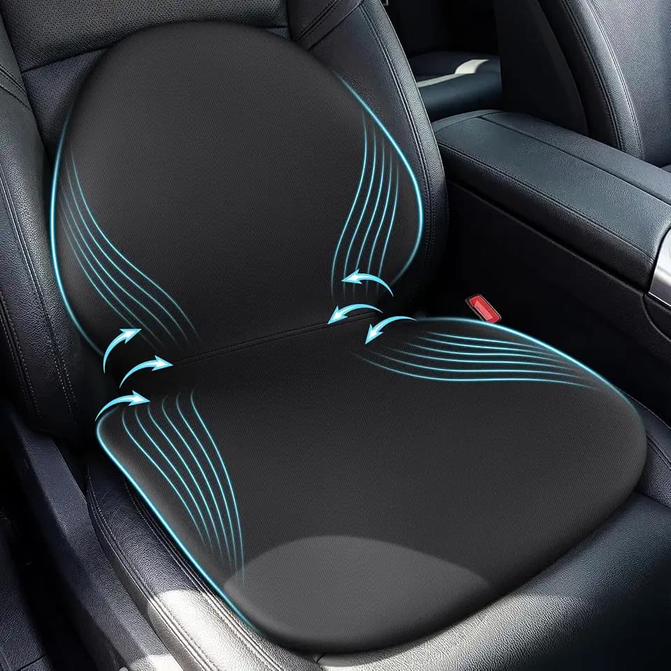 Car Seat Cushion with Lumbar Support Pillow - Memory Foam Driver Seat Cushion for Back & Sciatica Pain Relief, Washable Cover, Non-Slip Bottom for Long Driving (Black)