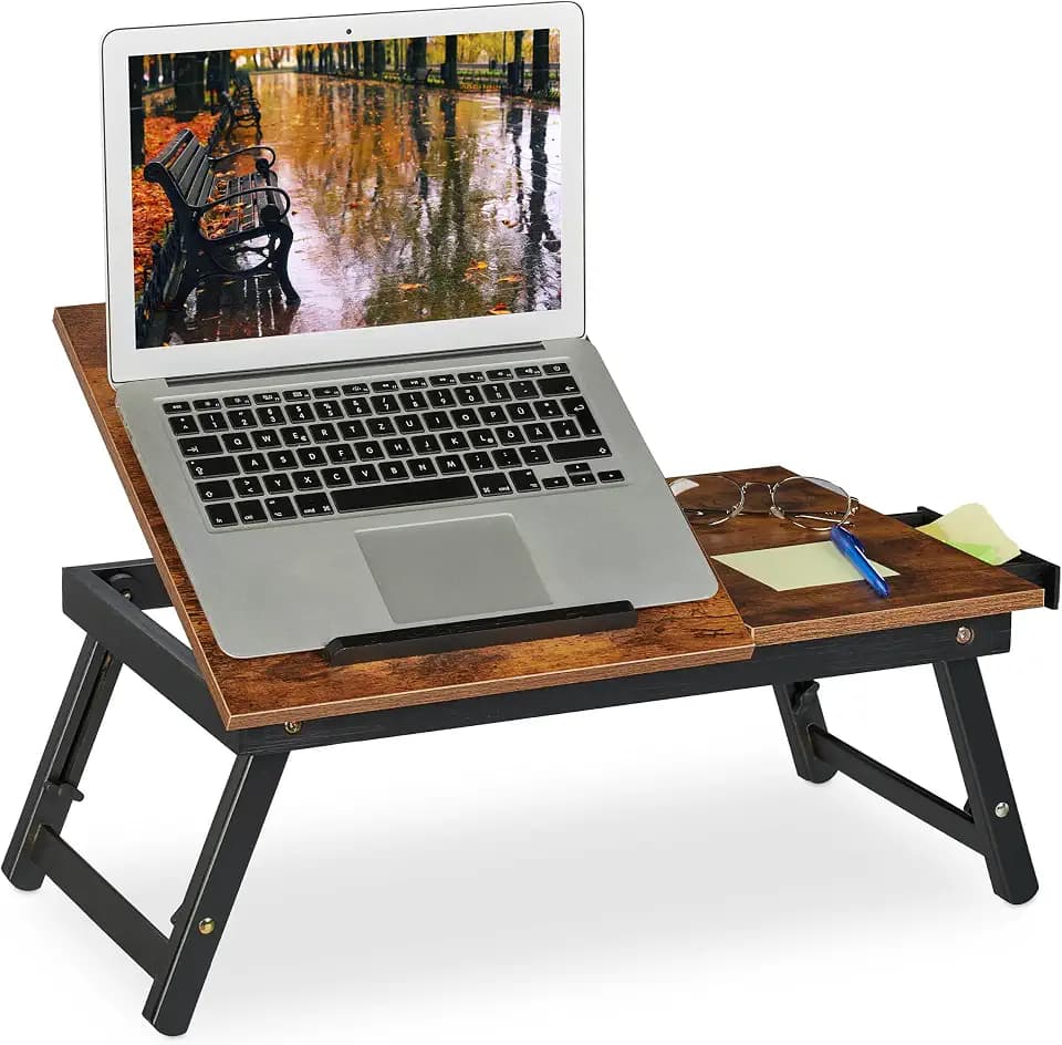 Relaxdays Laptoptisch für Bett & Couch, Dunkelbraun/schwarz