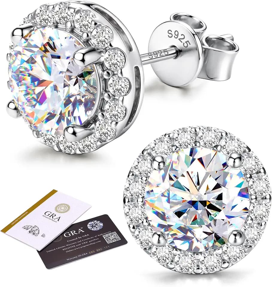 GEMQUEEN Moissanite Halo Earrings Studs 925 Sterling Silver, 0.2-8CTW