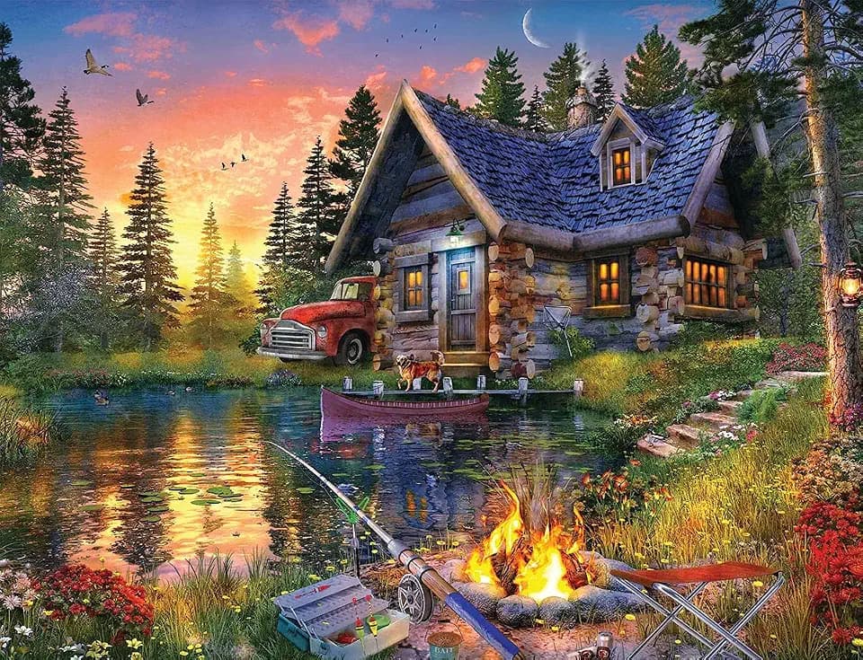 Springbok Sun Kissed Cabin Evening 500 Piece Jigsaw Puzzle for Adults