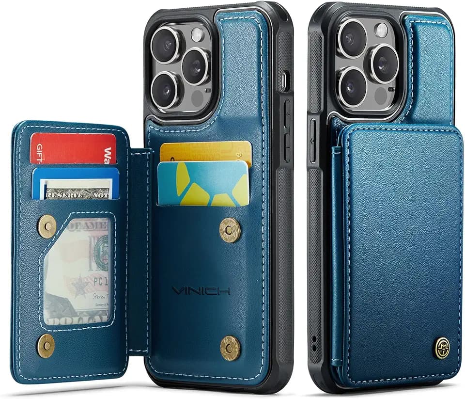 Vinich for iPhone 14 Pro Wallet Case with Card Holder, Blue