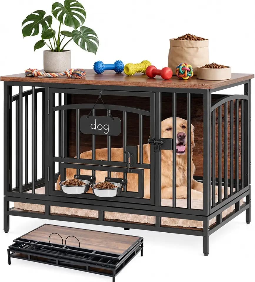 YITAHOME 41.3" Heavy Duty Foldable Dog Crate Furniture for Medium Dogs