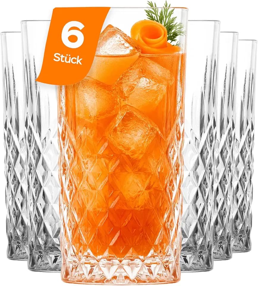 NORDIC SCHILLER Luxus Wassergläser Spülmaschinenfest, Longdrinkgläser 6er Set 360ml 100% BLEI FREI Kristallgläser, Trinkgläser Set, Highball Gläser, Longdrink Gläser Set, Wasserglas, Cocktailgläser
