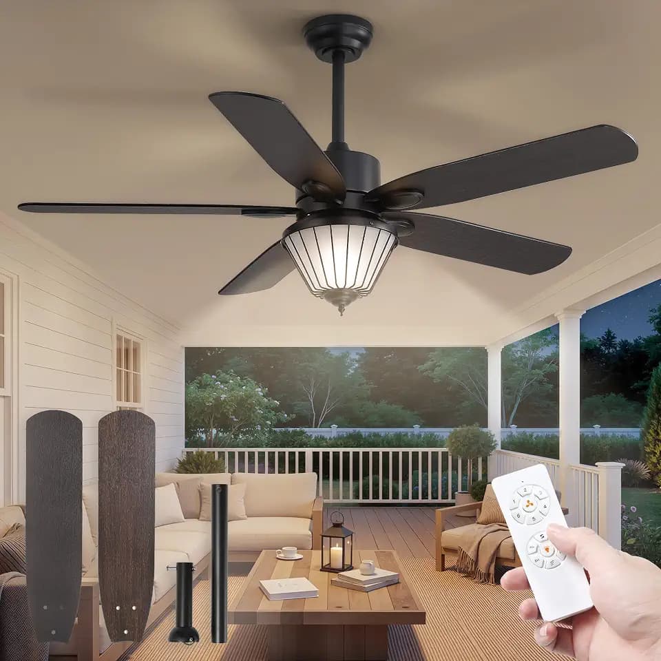 52" Outdoor Ceiling Fan with Lights for Patios, IP65 Waterproof, Black