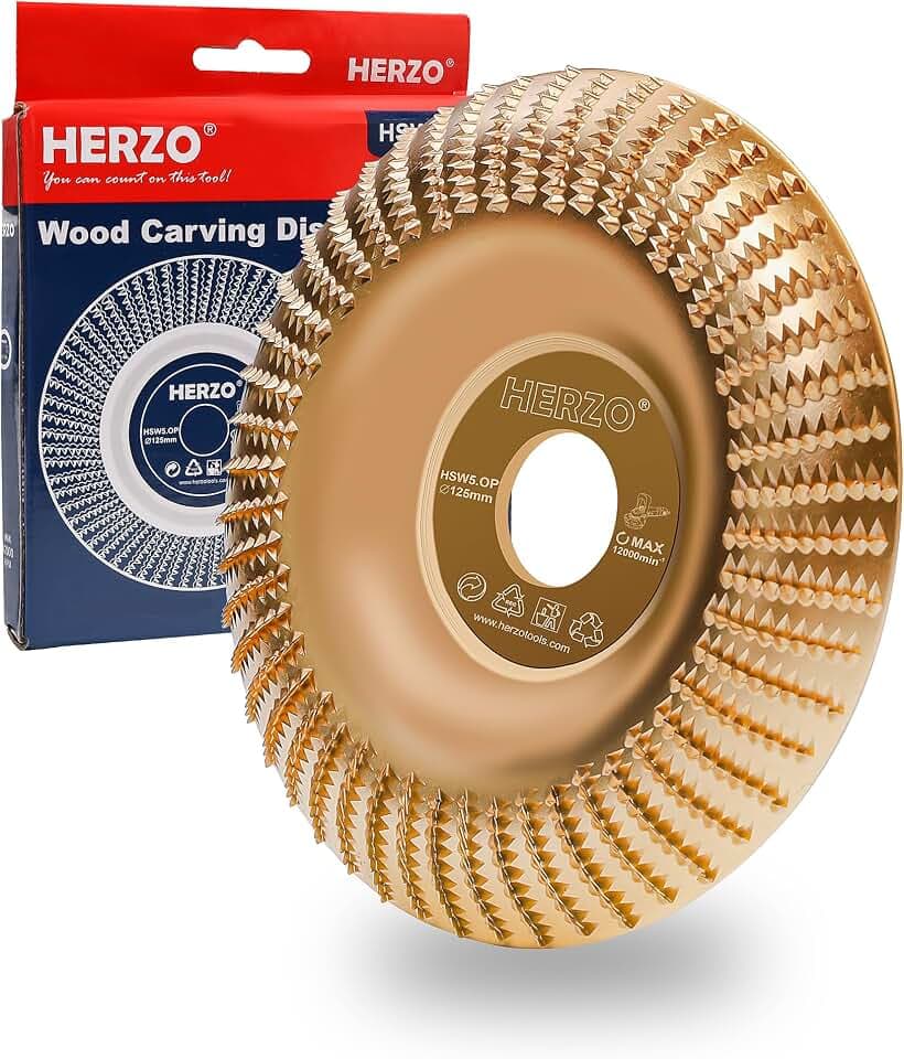 HERZO Holz Schleifscheibe für winkelschleifer (Ø 125 mm x 22,23 mm), Raspelscheibe Holz, Schleifscheiben zum Formen