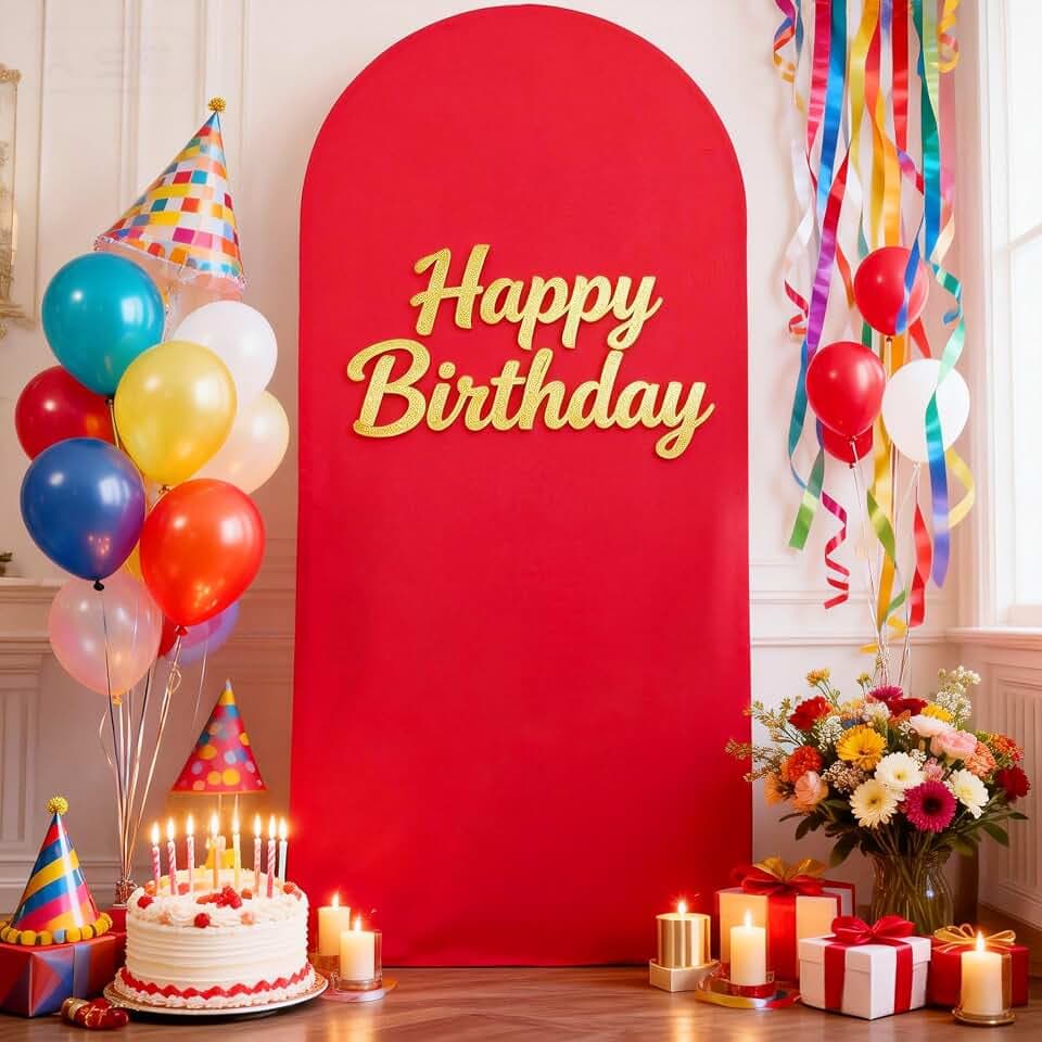 6.6FT Red Arch Backdrop Cover, Spandex Fitted Wedding Arch Stand Covers 2-Sided Round Top Chiara Stretchy Arch Backdrop Cover for Valentines Wedding Birthday Party Baby Shower Banquet Decoration
