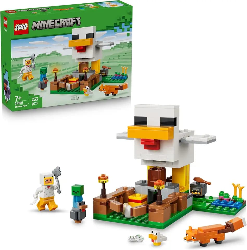 LEGO Minecraft Hühnerfarm - Spielzeug zum Bauen mit Hühner Fan Minifigur, Baby Zombie und Fuchs Figuren - Set mit Minecraft Figur - Gamer Geschenk für Jungen und Mädchen ab 7 Jahren - 21585
