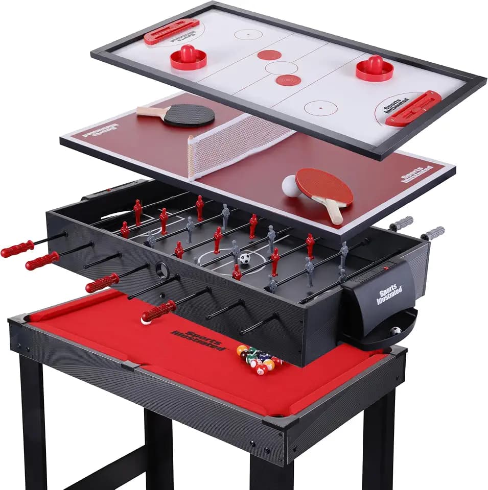 Sports Illustrated - 35" 4-in-1 Multi-Game Table – Foosball, Air Hockey, Table Tennis & Billiards Combo Set with Accessories for Kids, Teens & Family Game Nights