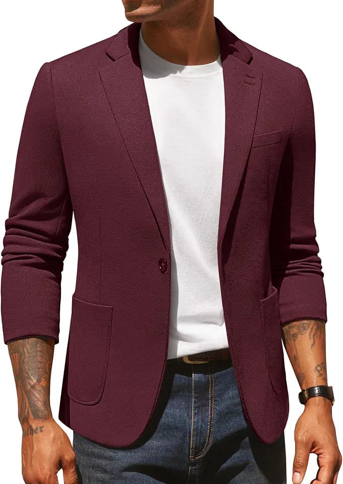 PJ PAUL JONES Sakko Herren Elegante Regular Fit Business Blazer Dunkelrot XXL