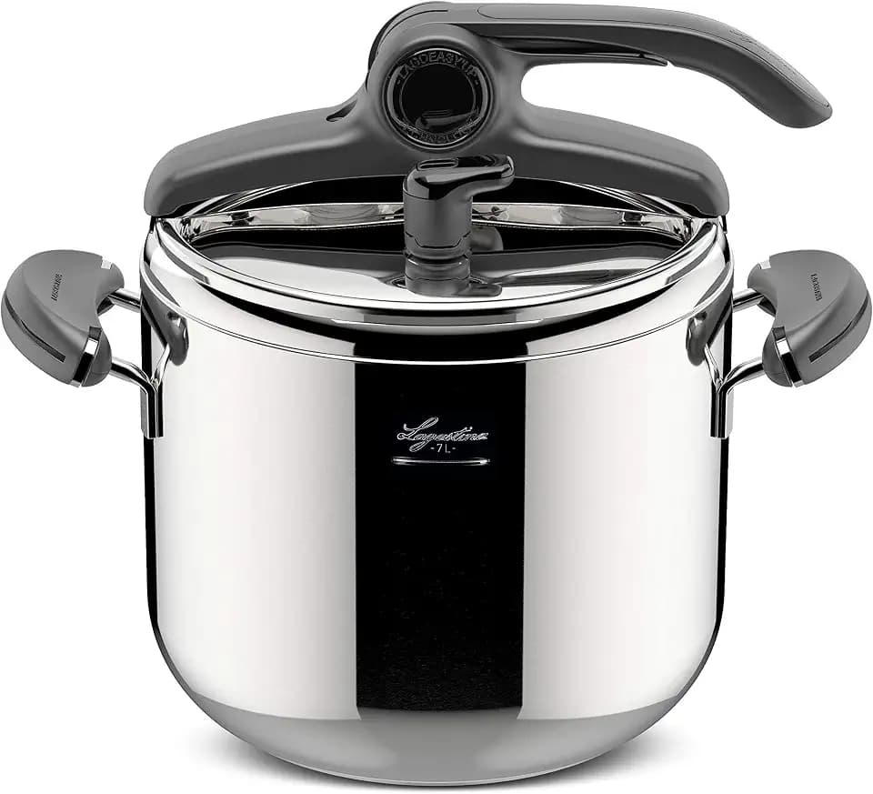 Lagostina Mia Lagoeasy'UP 7 l Schnellkochtopf aus Edelstahl 18/10, Ø 22 cm, Dampfkochtopf für Induktion und Gas, Vereinfachtes Öffnen des Deckels, mit 3-lagigem Irradial-Plus-Boden, Spülmaschinenfest