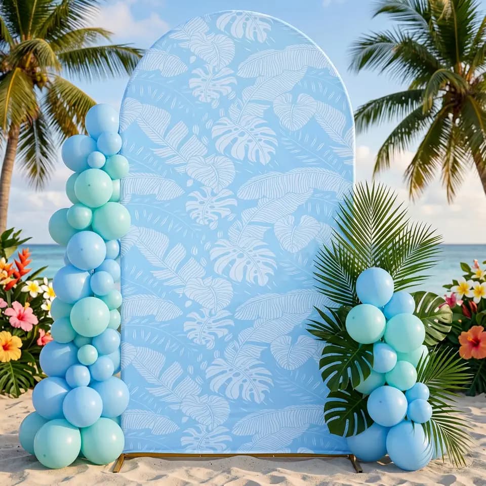 SmoothNovelty 7.2 ft Tropical Arch Backdrop Cover Palm Leaves Backdrops