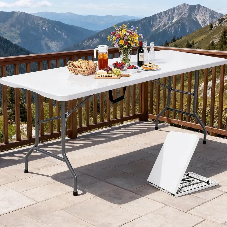 DWVO 6FT Folding Table, Heavy Duty HDPE Plastic Table with Handle