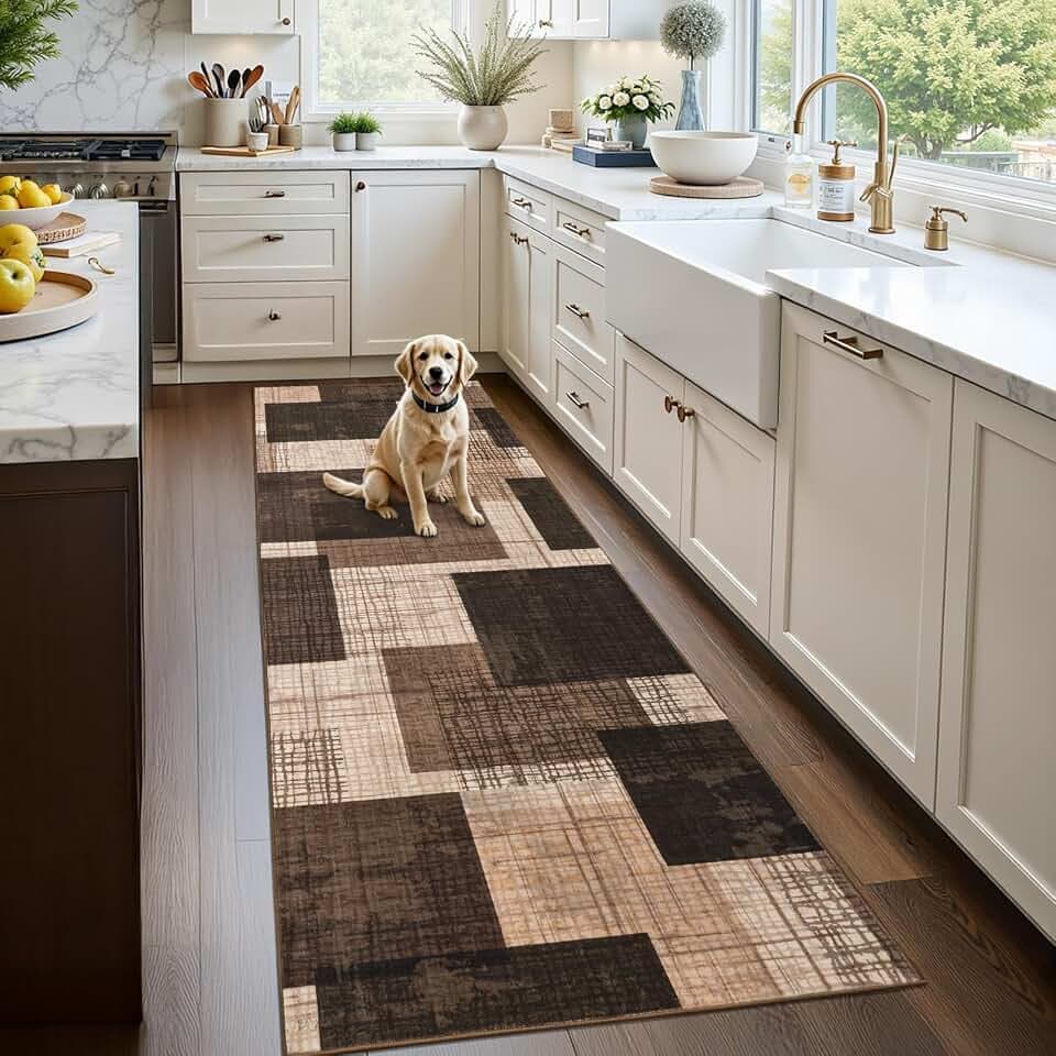 Washable 2x6 Runner Rug for Hallway Kitchen Bedroom, Chocolate Brown