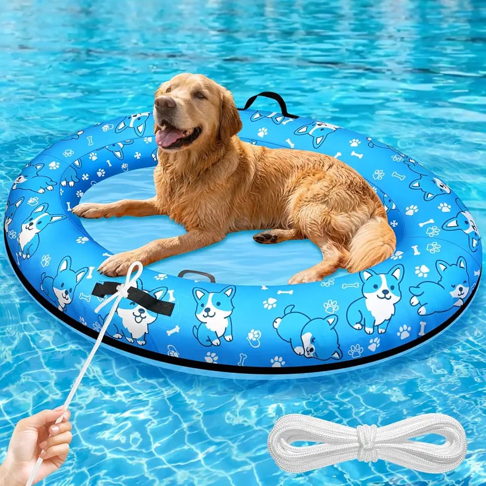 Large Dog Pool Float, Inflatable Dog Floats for Lake, Dogs Pool Raft with Rope, Tear-Resistant Stable Support Puppy Floatie for Small Medium Large Doggies