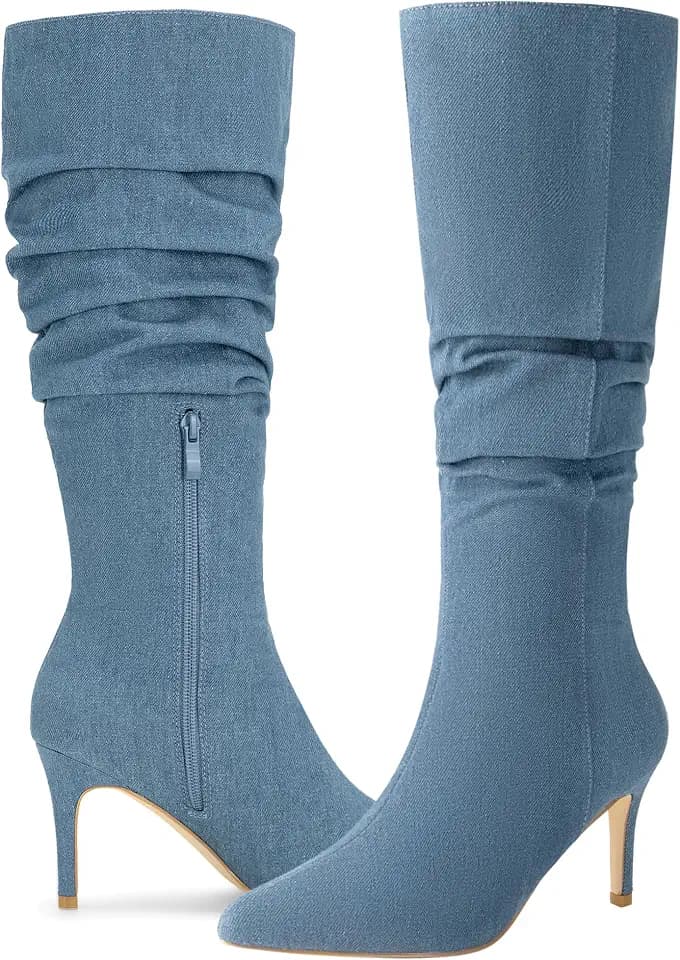 Allegra K Damen kniehohe Stiefel mit spitzem Zehenbereich, kniehohe Stiefel