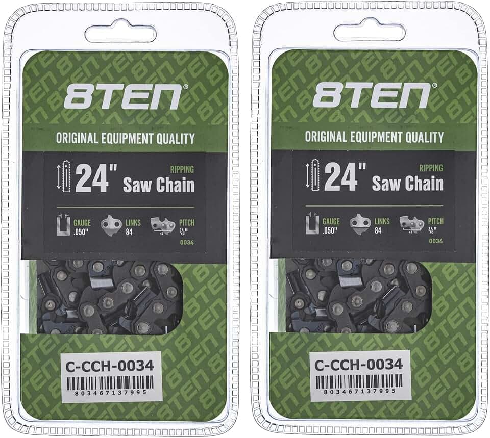 8TEN Ripping Chainsaw Chain 24" Bar .050 Gauge 3/8 Pitch 84DL 2 Pack