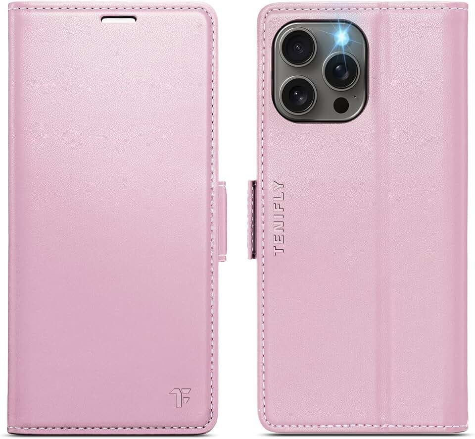for iPhone 15 Pro Max Case Wallet with Card Holder, Rose Gold