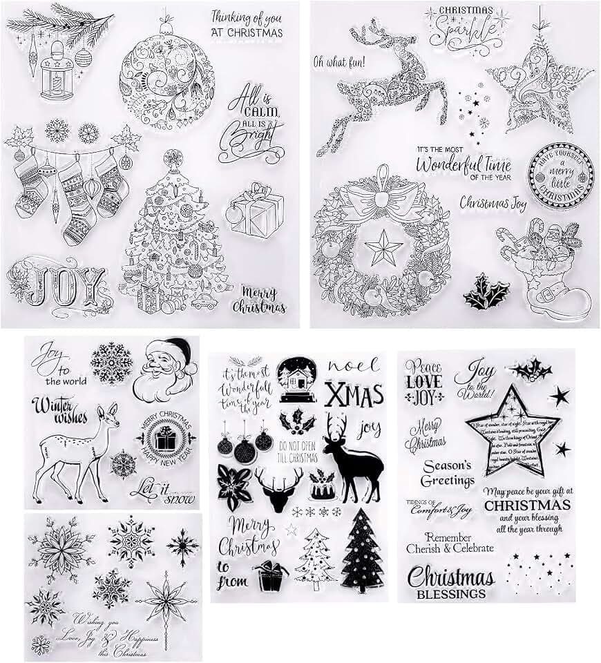Outus 6 Sheets Christmas Clear Stamps for Card Making, Deer