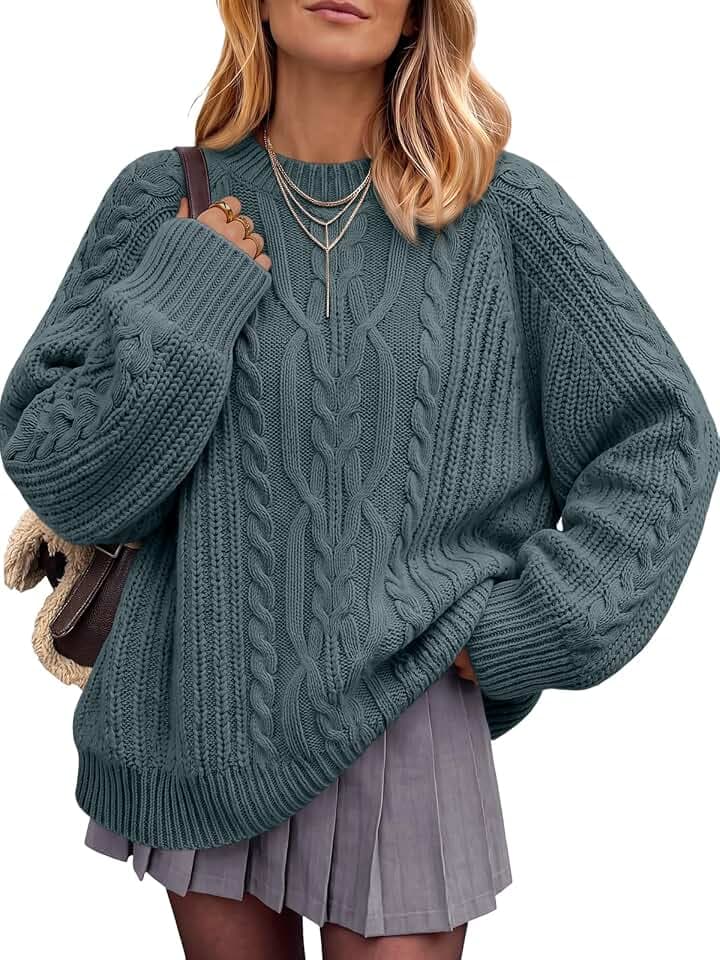 Trendy Queen Women's Oversized Cable Knit Crewneck Fall Pullover Sweaters
