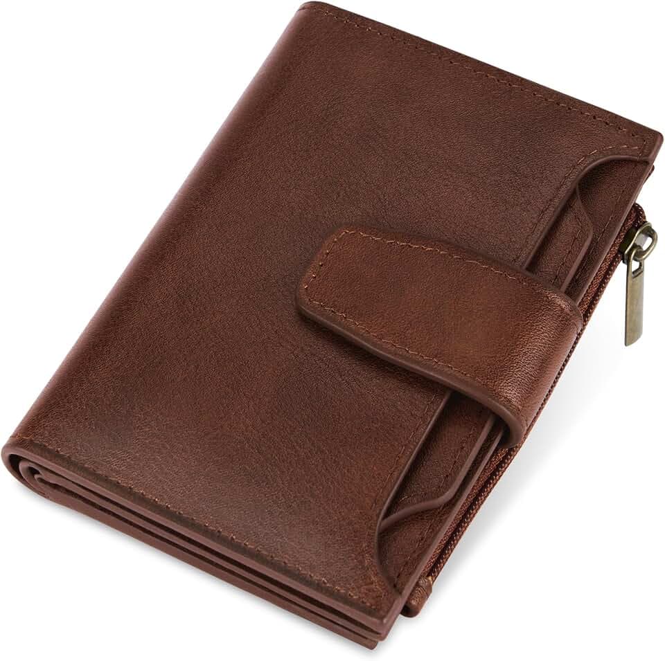 Airkit Small Wallet Women RFID Blocking Soft Leather Bifold Compact Card Holder Wallet for Women with Zipper Coin Pocket 4 ID Window