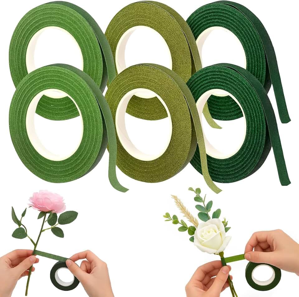 HAKACC 6 Rollen Floristenband Grün, 12mm X 27 M Floristenkrepp