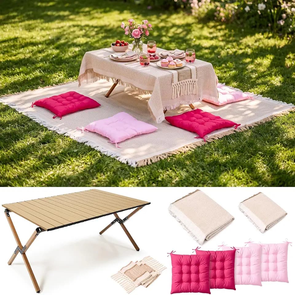 Geetery 8 Pcs 34" x 23" Boho Low Picnic Table Set with Blanket Runner