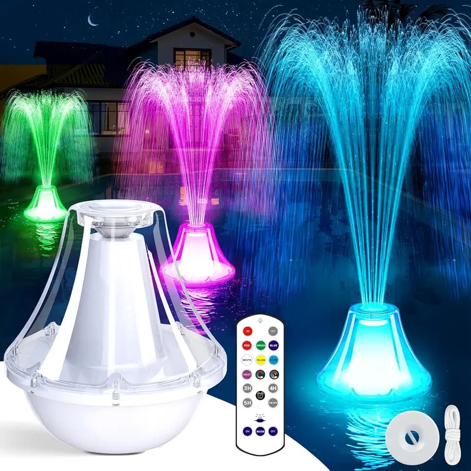 Bubbling Pool Fountain with Lights,Floating Pool Fountains with Anchor,Above Ground Pool Water Fountain Pump,Battery Powered Swimming Pool Floating Fountains for Inground Pool-1PC(White)