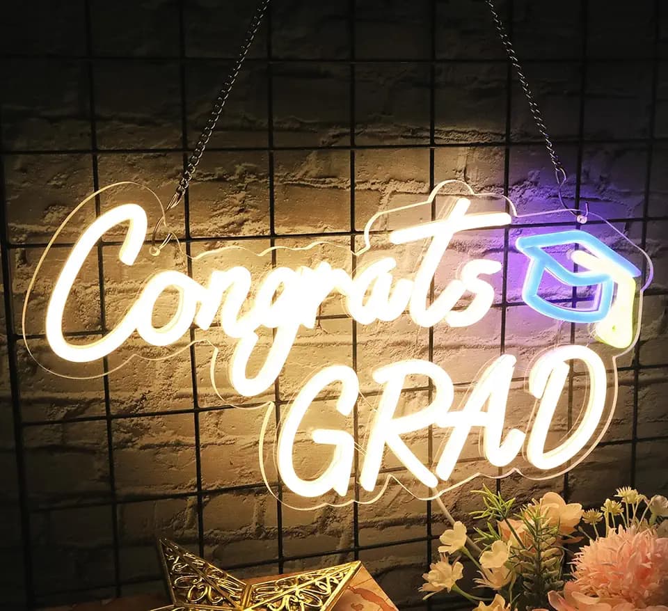 HMASYO Graduation Decorations 2026 – Congrats Grad Neon Sign, 16" Dimmable Warm White Congrats Grad LED Light Up Sign, USB Powered for Graduation Party Prom Backdrop Classroom Celebration Wall Decor