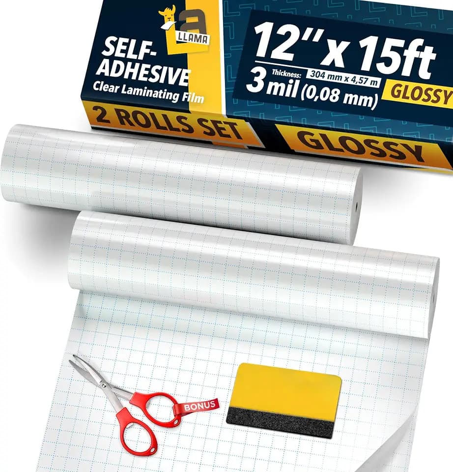 Clear Laminate Roll Set 2-Pack 12” x 15ft, Glossy Self Adhesive Clear Vinyl Laminating Film Roll 3 MIL for Crystal-Clear Finish