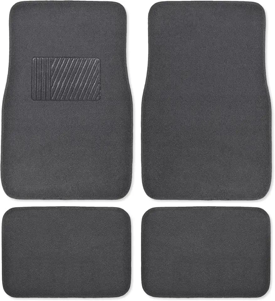 Premium 4 Piece Set of Carpet Car Floor Mats with Vinyl Safety Heel Pad for Car, Truck, SUV, Coupe Sedan, Black (MT-100-BK) Pack of 1