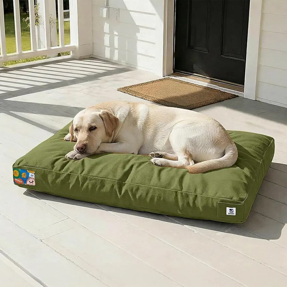 Sytopia 42 Inch Waterproof Indestructible Dog Bed for Extra Large Dogs, Canvas Outdoor Chew Proof Dog Crate Mat with Washable Removable Cover, Indoor Outdoor Patio Pet Pad, Green
