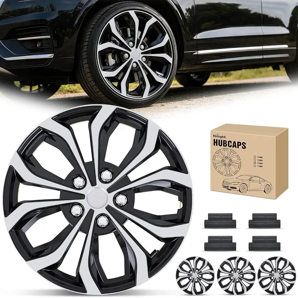 Nilight 16 Inch Hubcap Set of 4 Universal for R16 Steel Wheel Silver&Black