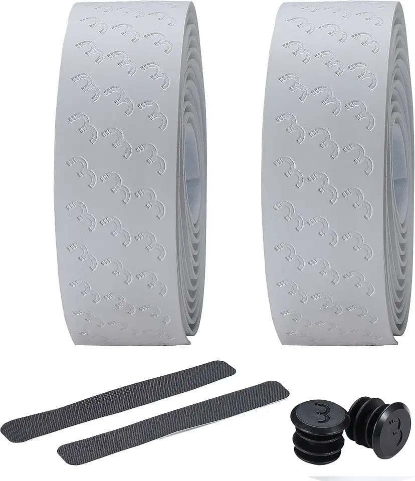 BBB Cycling Fahrrad Lenkerband Rutschfest und Stoßdämpfend für MTB Rennrad und Urban Cycling Inkl. Abklebeband und Lenkerstopfen UltraRibbon Gel BHT-15G Weiß