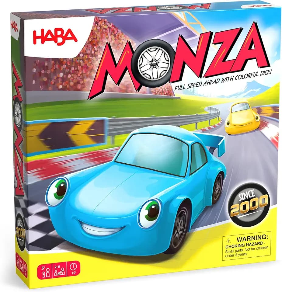 HABA Monza – Rasantes Brettspiel & Auto-Rennspiel für Kinder ab 5 Jahren – Mit 6 bunten Holzautos & Farbwürfeln – 2012226001
