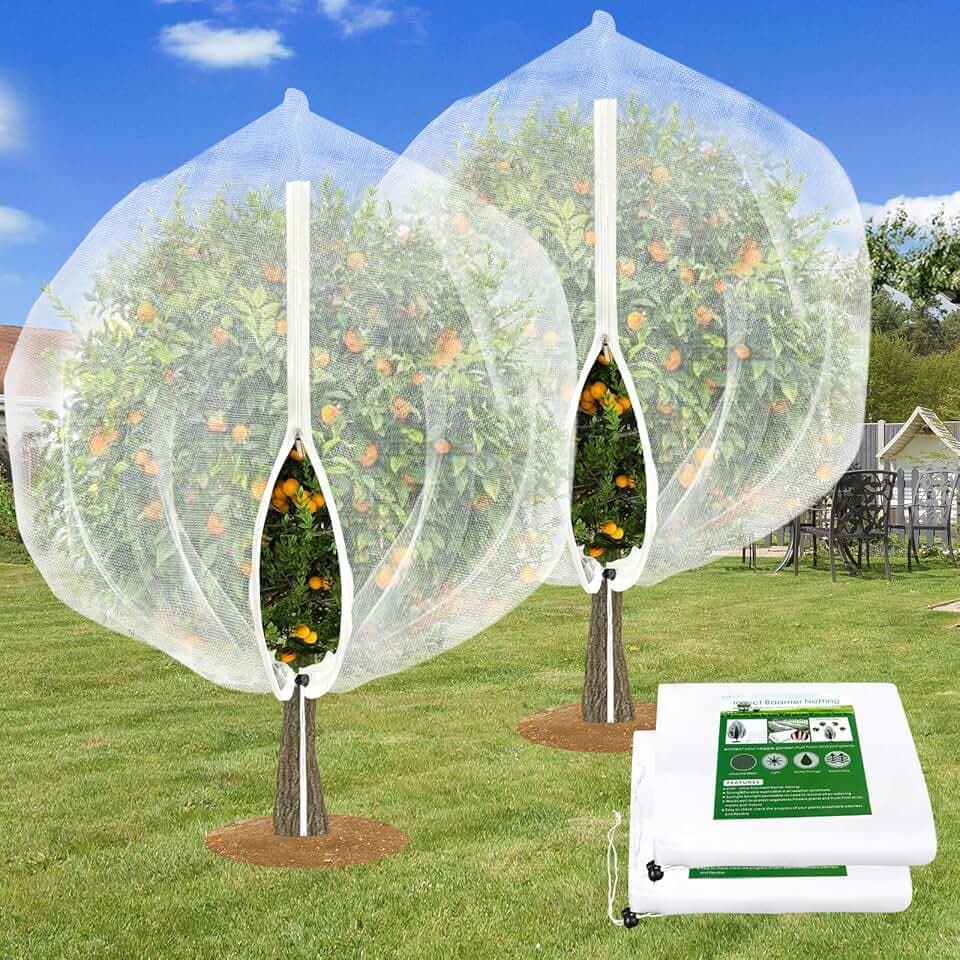 2 Pack Large Fruit Tree Netting, 8X8FT Garden Net, Zipper, Drawstring