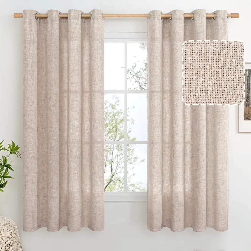 BGment Tapue Faux Linen Curtains 63 Inch Length 2 Panels for Bedroom