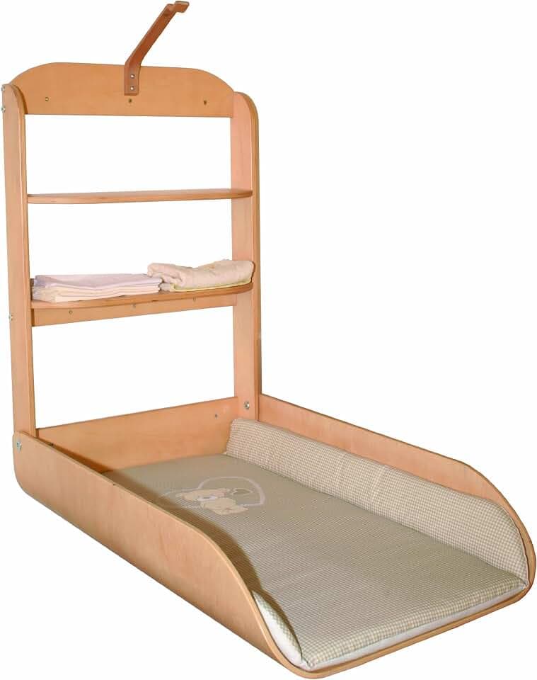 roba Wandwickeltisch natur - Klappbares Wickelregal aus gebogenem Holz gebogen + Wickelunterlage Liebhabär - einfache Wandmontage - Auflage mit Bären Motiv, 1 Stück (1er Pack)