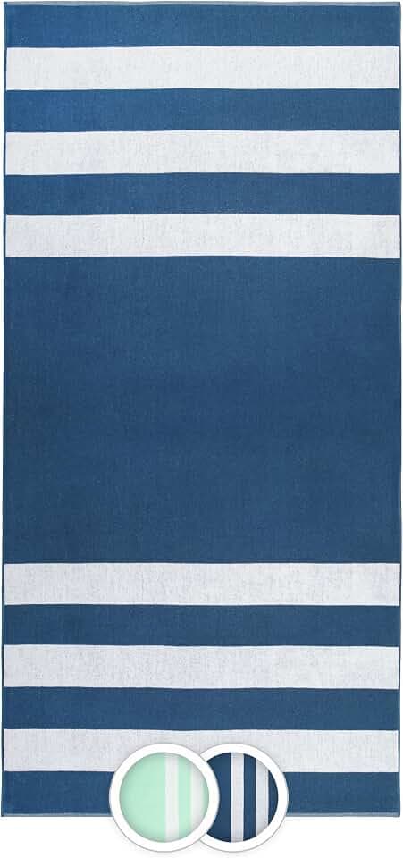 ZOLLNER Strandtuch - strapazierfähiges und saugstarkes Badetuch in 100x200 cm - waschbar bis 60°C - Baumwolle - mit sportlichem Streifenmuster in blau - Oeko Tex® Zertifiziert
