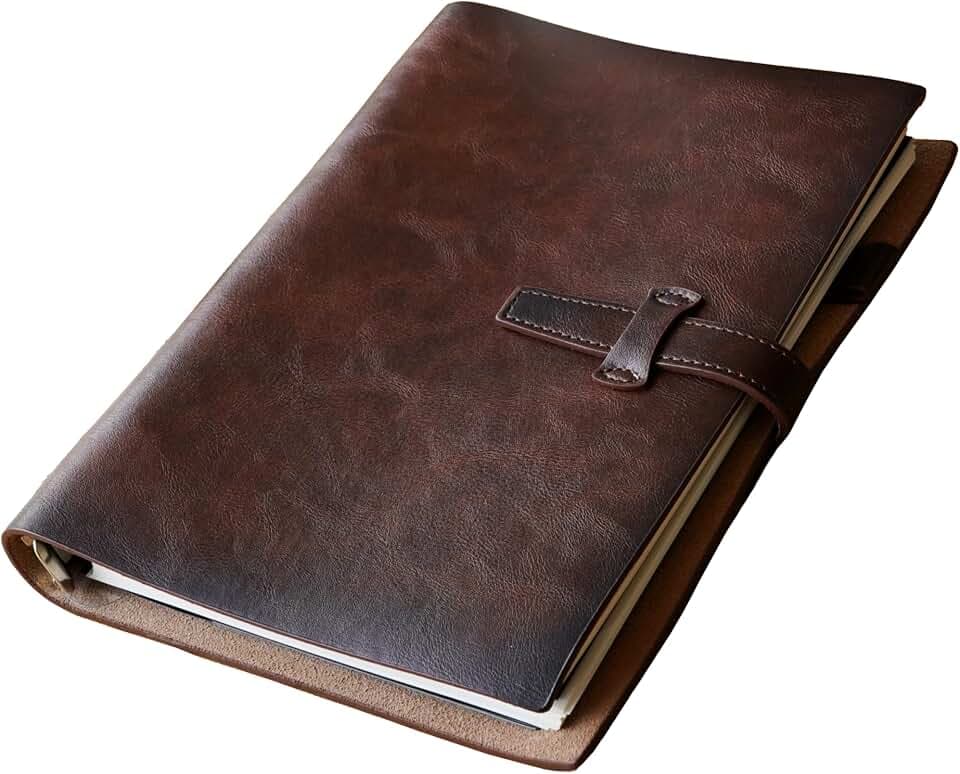 Nachfüllbares A5-Leder-Notizbuch, wiederverwendbares Leder-Planer, Vintage-Organizer mit 6-Ring-Metallbinder, 160 Seiten, Terminplaner und Tasche, für Schüler, Geschäft, Arbeit, Studium