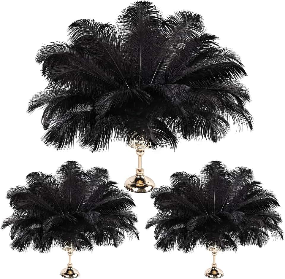 THARAHT Ostrich Feathers 90pcs Large Natural Bulk for Vase Crafts Wedding Party Centerpieces Christmas Tree Decoration Feathers,Black