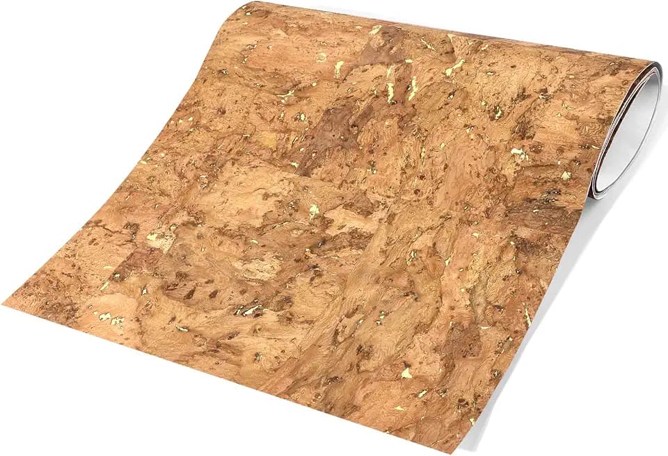 Peel and Stick Wallpaper, Self-Adhesive Cork Contact Paper Inlaid with Golden Foil, Removable Textured 3D, 16.5"x118.1" (Elim Forest)