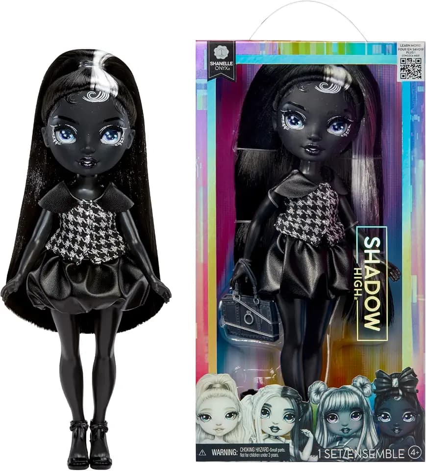 Rainbow High Shadow High Shanelle Onyx - 28 cm Modepuppe in Grauschattierungen, Schwarzes Haar und Outfit, Stylische Handtasche, Süßes Geschenk für Kinder von 4-10 Jahren