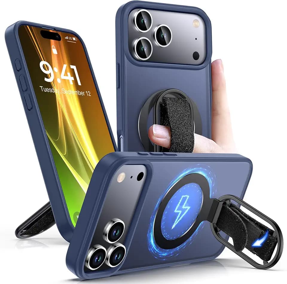 Shields Up for iPhone 17 Pro Case with Stand, 17 Pro Phone Case with Ring Holder & Phone Grip [Compatible with MagSafe] Translucent Matte Cover for iPhone 17 Pro 6.3 inch, Frosted Blue